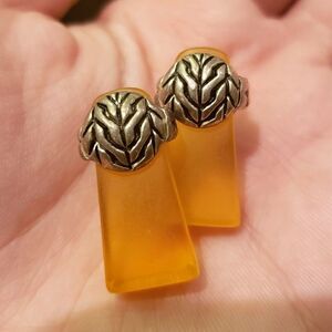 Vintage Antique Tangerine Orange Carved Earrings